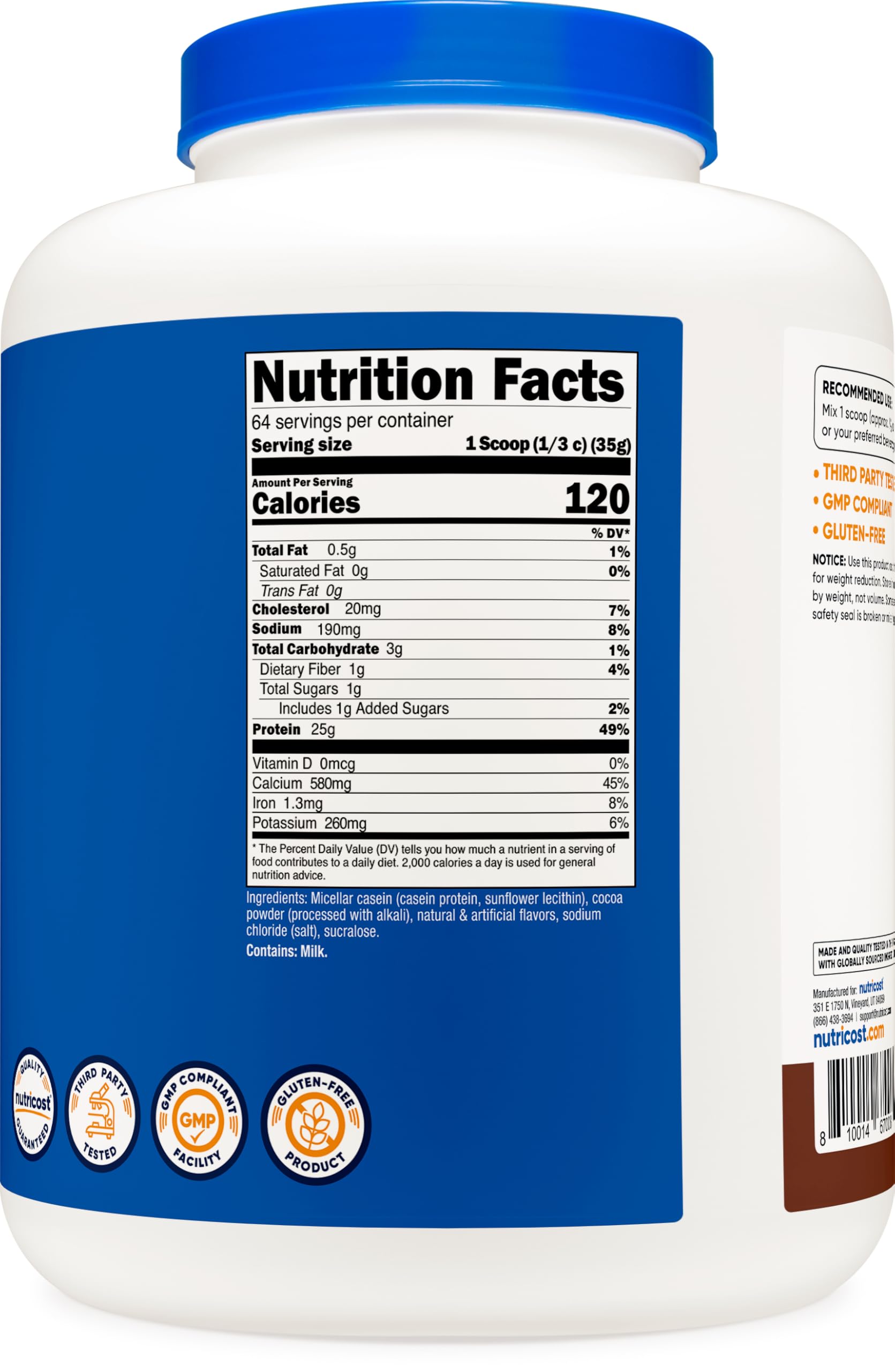 Nutricost facility image emphasizes GMP and FDA-registered production standards.