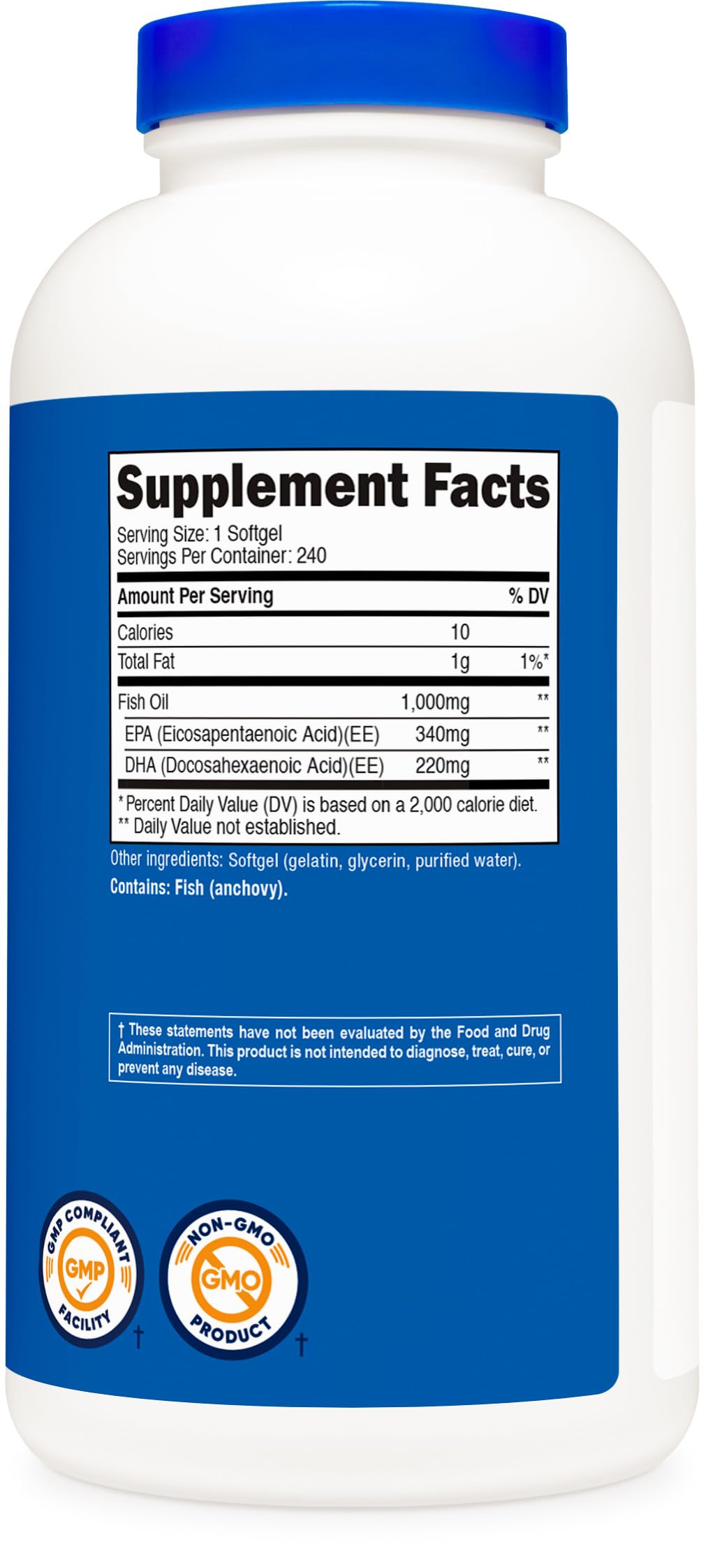 Nutricost softgels in glass bottle on counter suggests long-term supply.