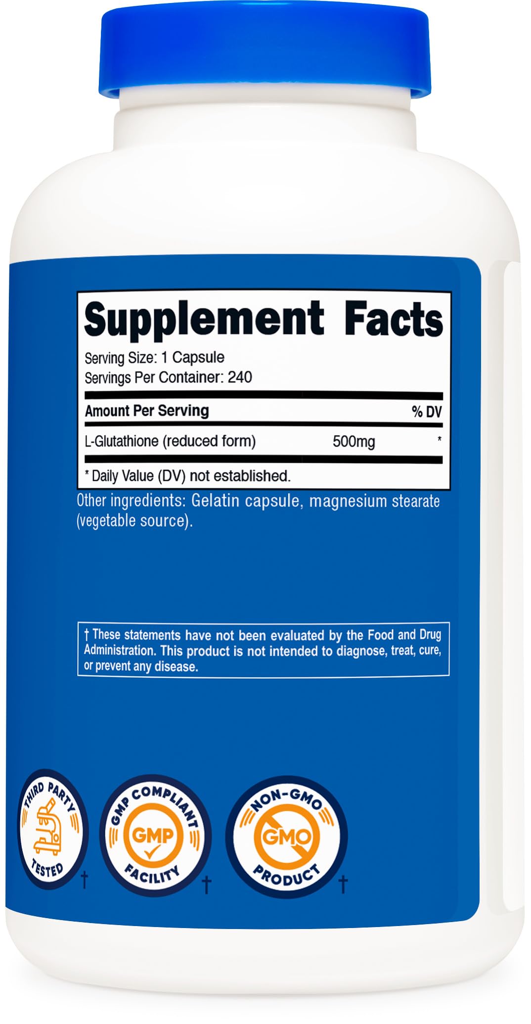 Nutricost Glutathione bottle on a clean countertop