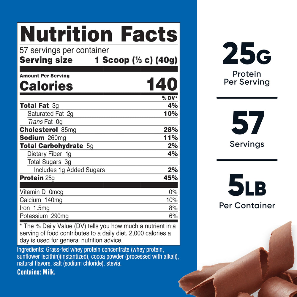 Nutricost Grass-Fed Whey Chocolate bottle back showing label and quality notes