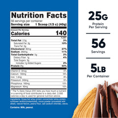 Nutricost grass-fed whey label close-up showing chocolate peanut butter flavor.