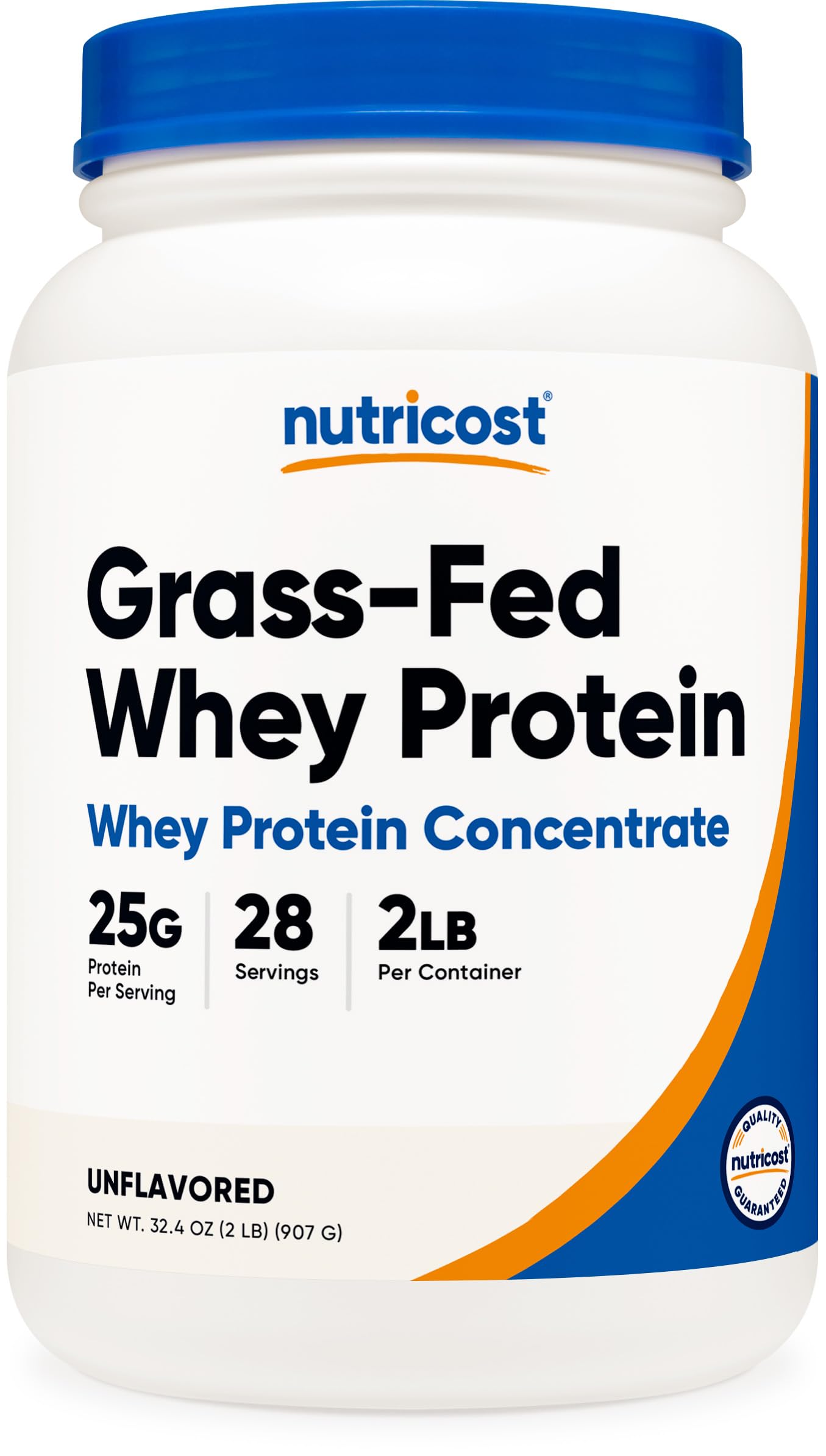 Nutricost grass-fed whey bottle shows pure unflavored protein for versatile recipes