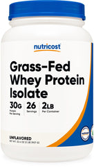 Nutricost Grass-Fed Whey Isolate bottle shows purity and unflavored versatility for daily use