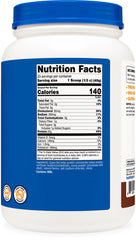 Close-up of Nutricost grass-fed whey label with chocolate flavor