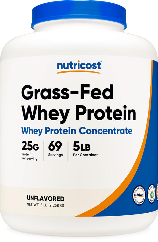 Nutricost Grass-Fed Whey Protein bottle prepared for post-workout shakes