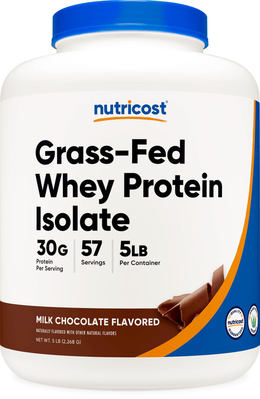 Nutricost grass-fed chocolate whey bottle for post-workout fueling