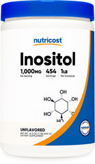 Nutricost Inositol powder bottle front view, gluten-free and non-GMO.