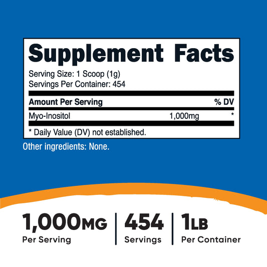 Nutricost Inositol powder scoop in use for accurate 1000 mg servings.