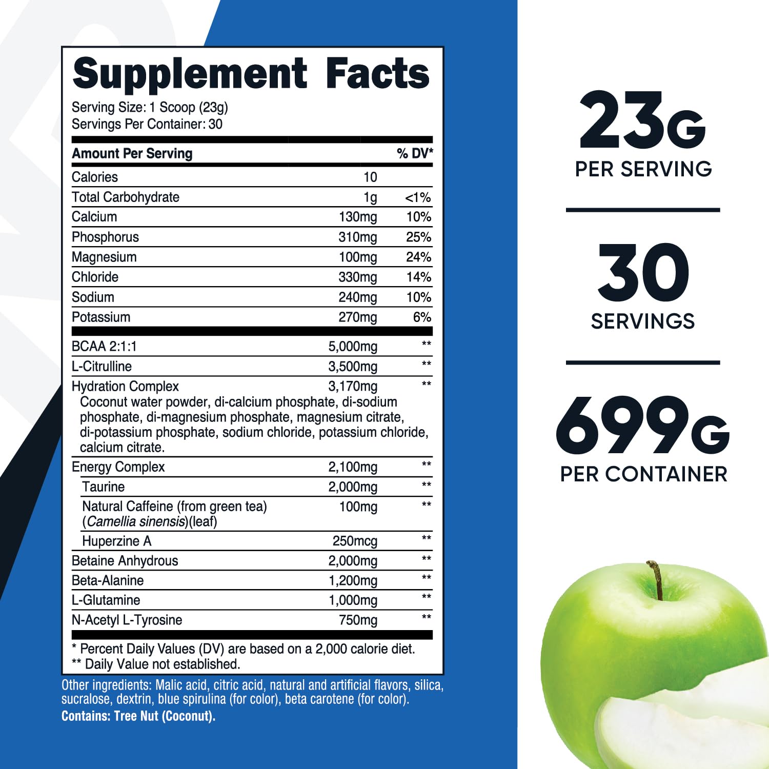 Nutricost intra green apple powder poured into a glass for sustained energy.