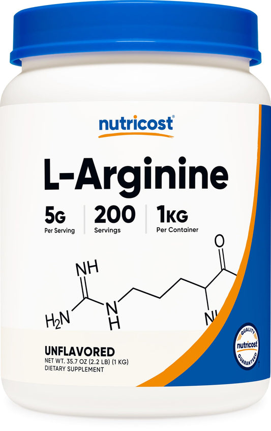 Nutricost L-Arginine powder bottle for daily dietary support