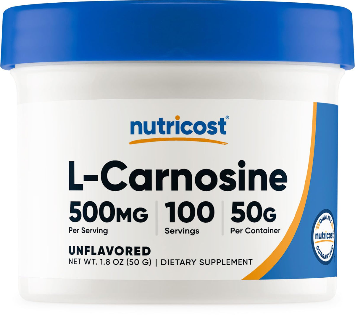 Nutricost L-Carnosine powder bottle for convenient daily supplementation.