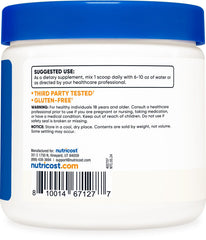 Nutricost L-Carnosine powder ingredients panel emphasizing non-GMO, third-party tested quality.