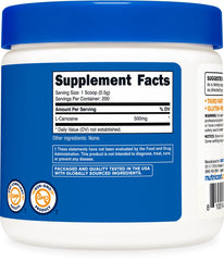 Nutricost L-Carnosine powder packaging display showcasing 200 servings per bottle.