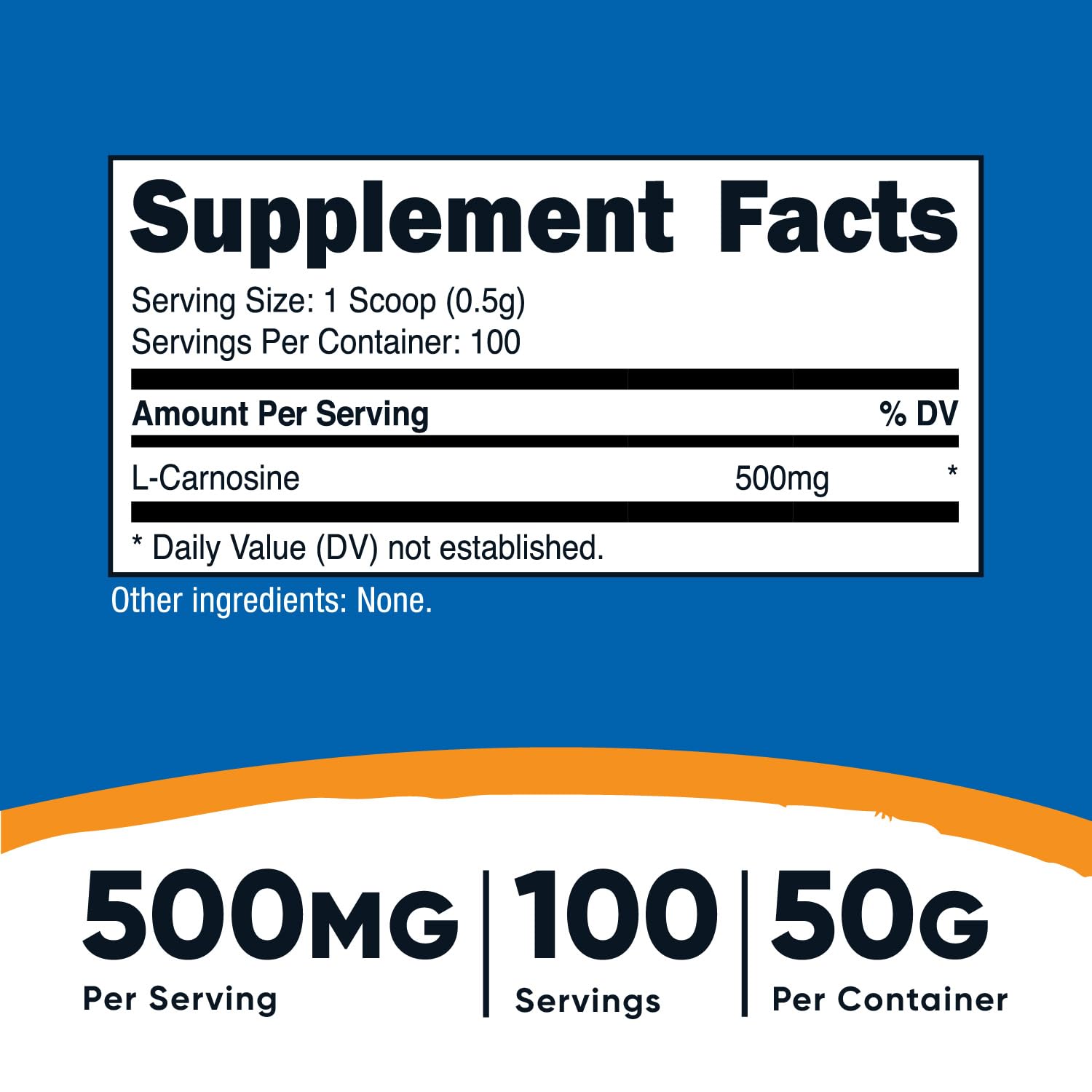 Nutricost L-Carnosine powder scoop ensures precise 500 mg servings.