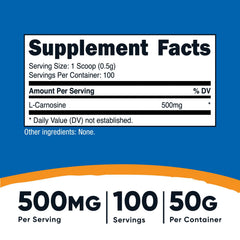 Nutricost L-Carnosine powder scoop ensures precise 500 mg servings.