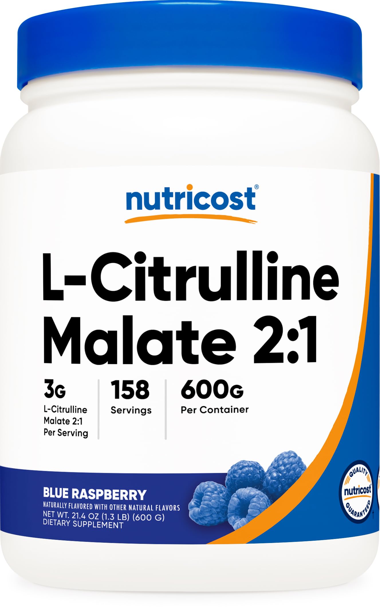 Nutricost L-Citrulline Malate 2:1 blue raspberry powder for pre-workout mix