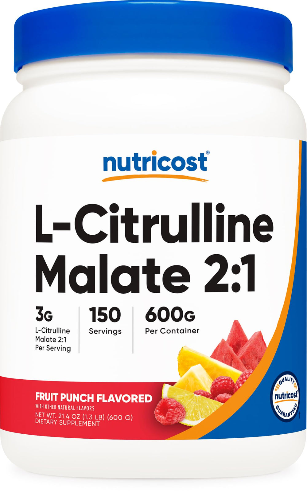 Nutricost L-Citrulline Malate 2:1 Fruit Punch bottle ready for workouts