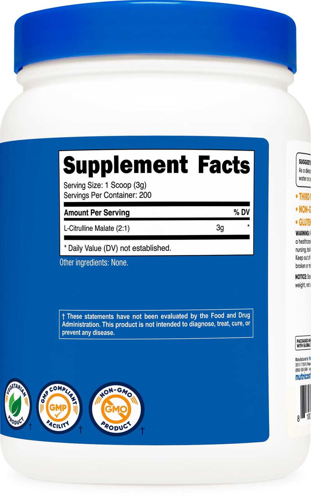 Nutricost L-Citrulline Malate produced in NSF GMP facility