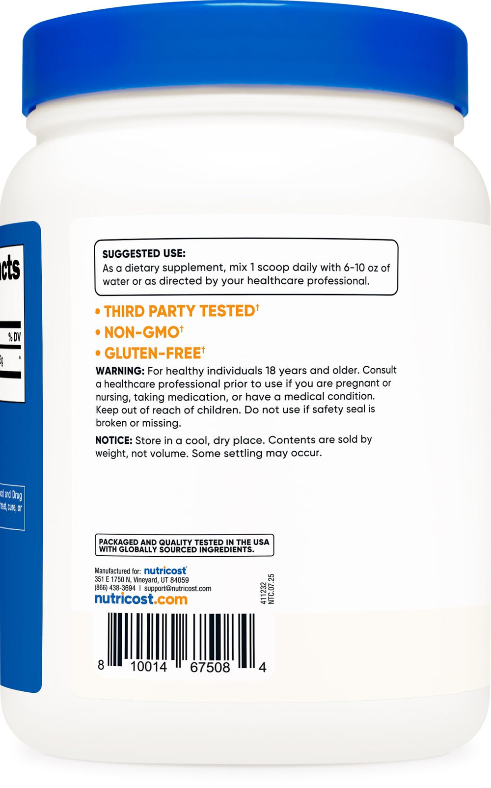 Close-up of Nutricost L-Citrulline Malate bottle label