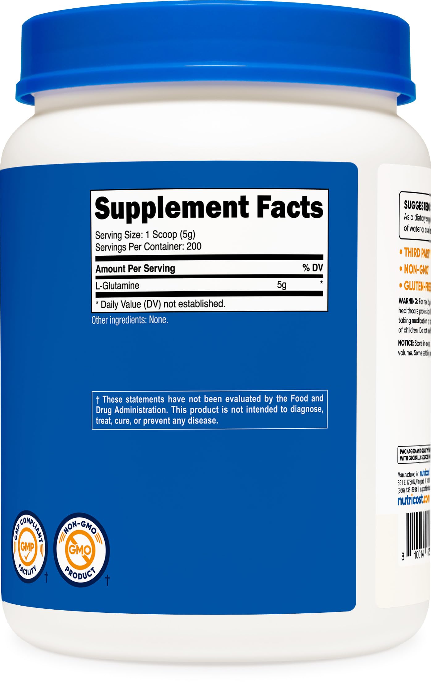 Nutricost L-Glutamine Powder 1kg package for long-term use