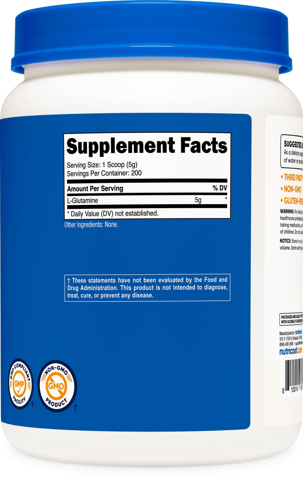 Nutricost L-Glutamine Powder 1kg package for long-term use
