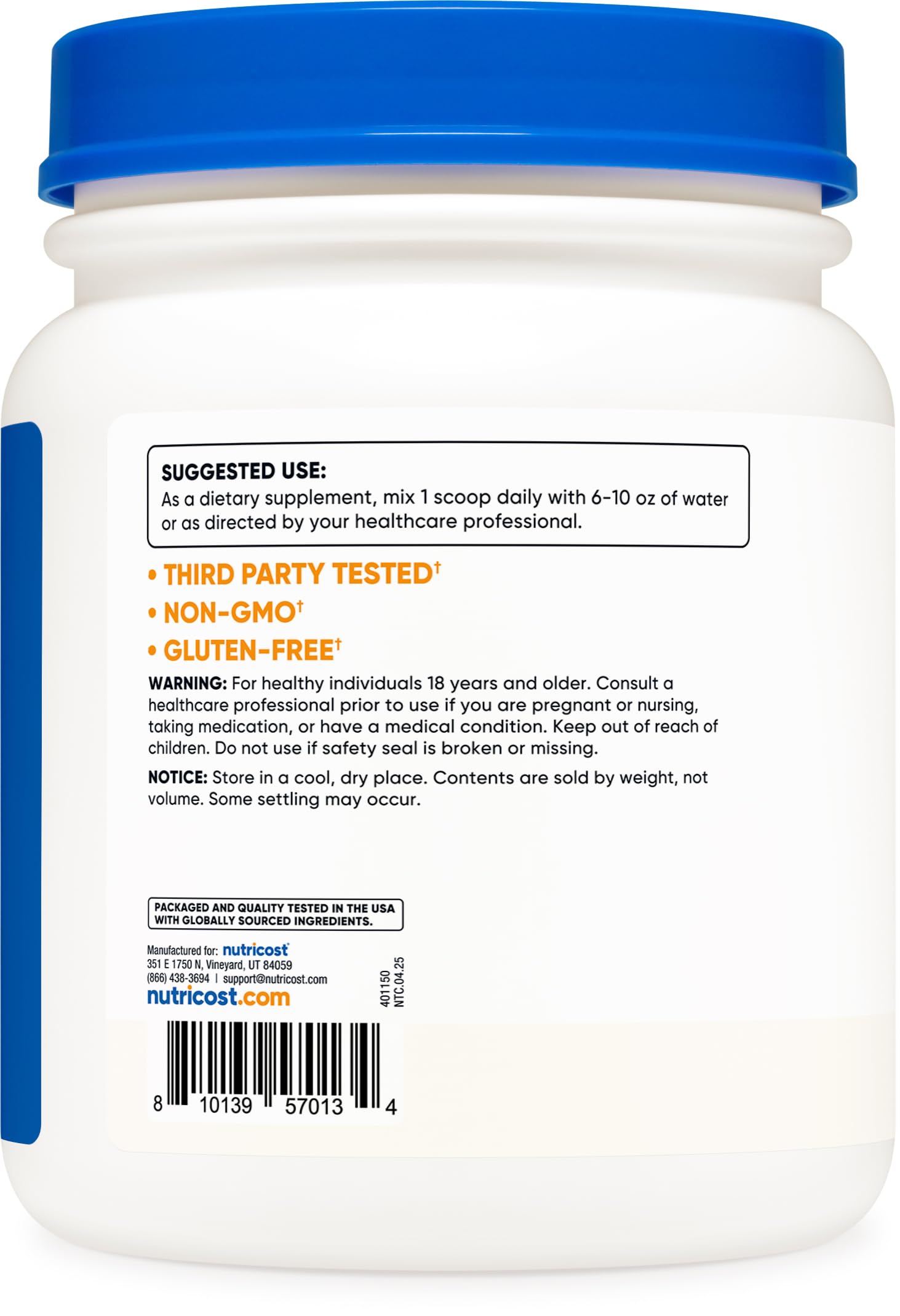 Container close-up showing a 500 g bottle for long-lasting supply.