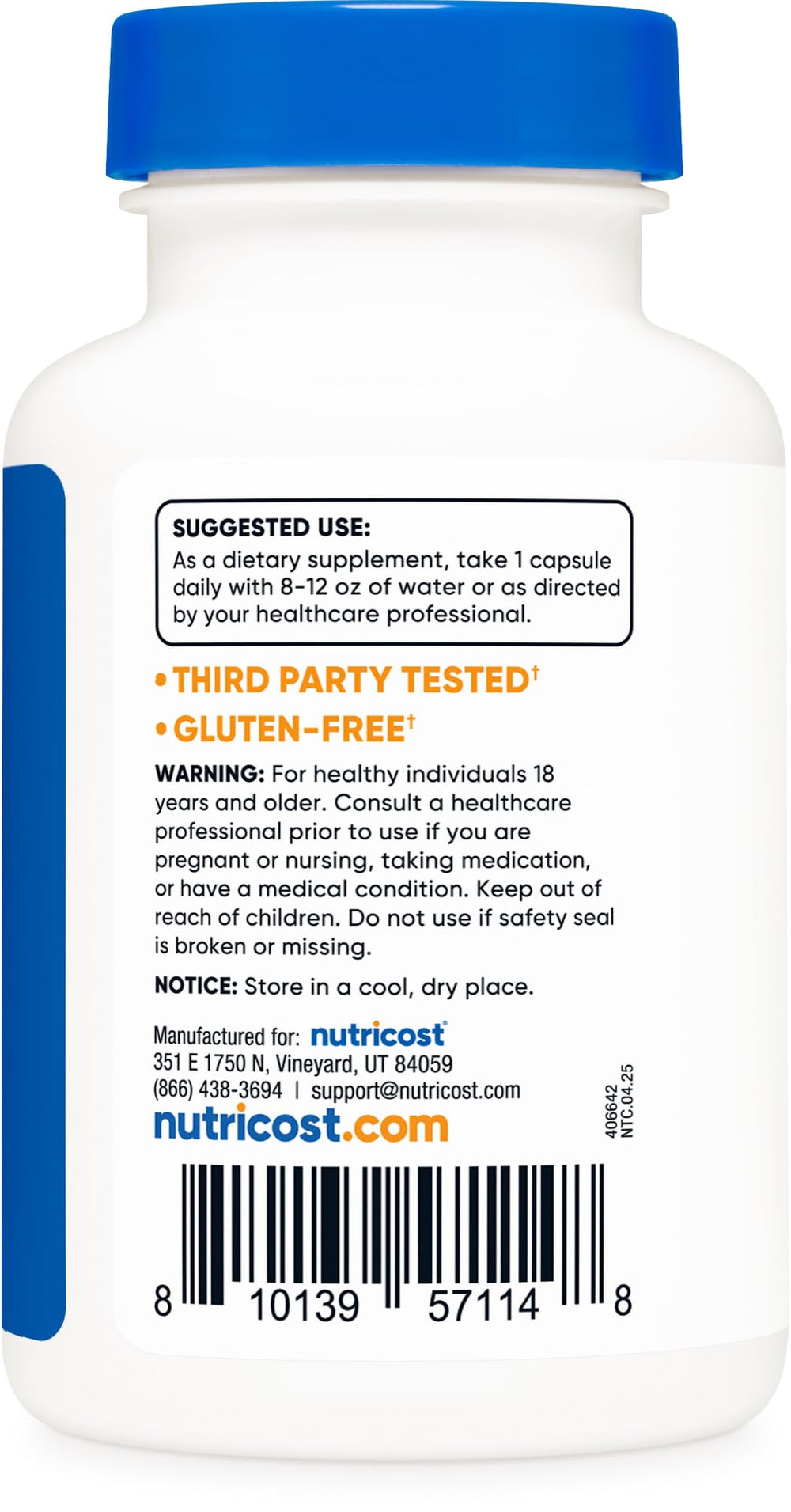 Nutricost Lactoferrin packaging box reflecting gluten-free, non-GMO quality