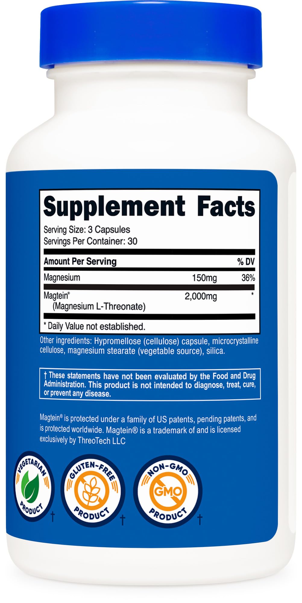 Nutricost Magtein bottle pour showing serving size.