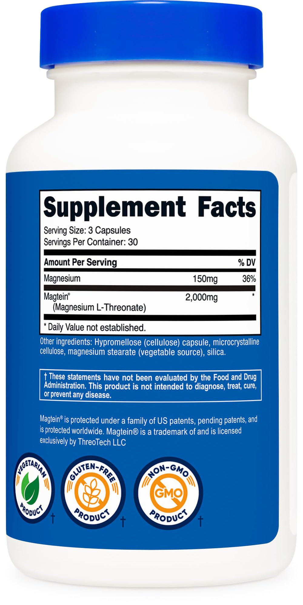 Nutricost Magtein bottle pour showing serving size.