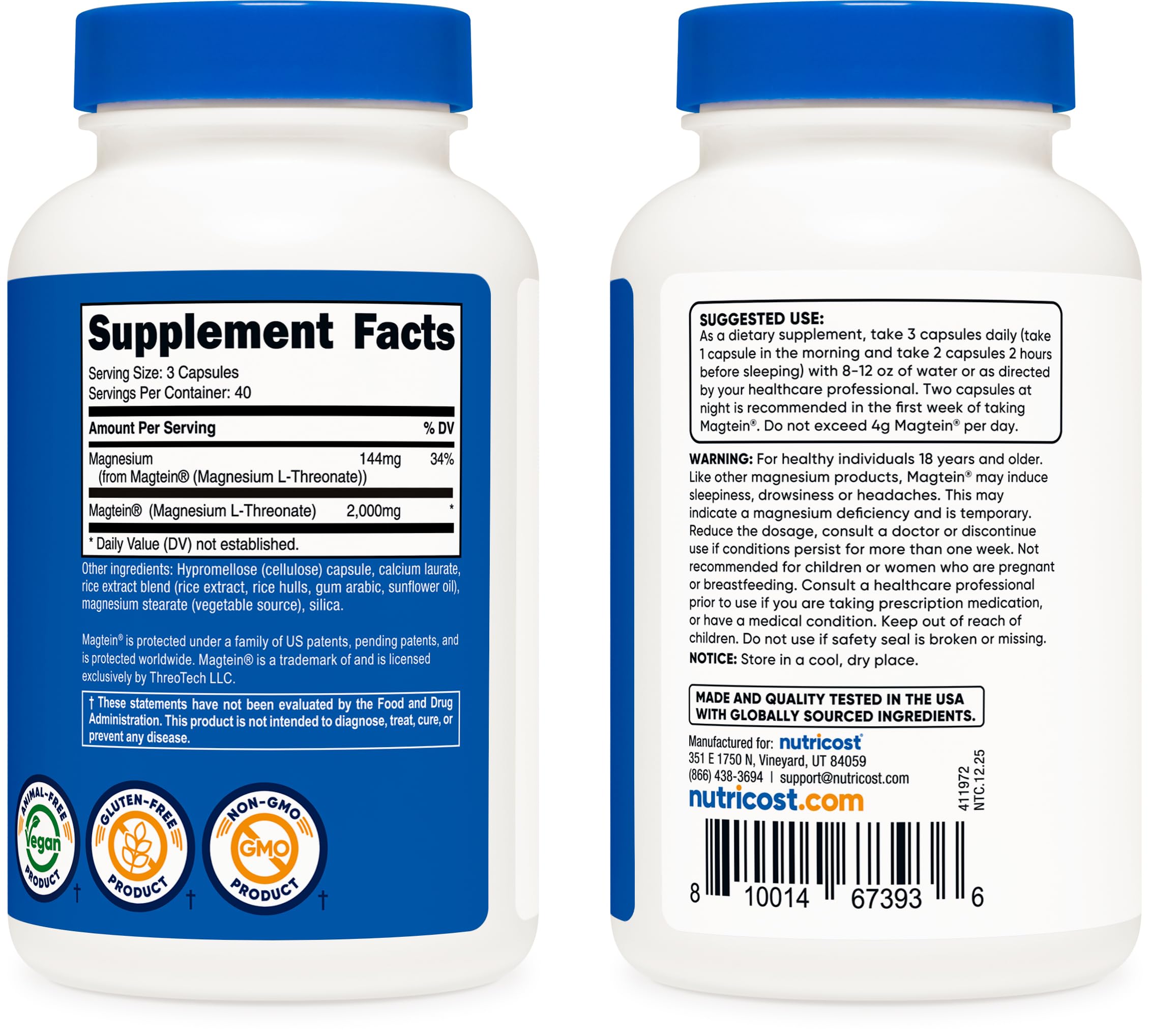 Nutricost Magtein formula graphic suggesting focus-friendly magnesium