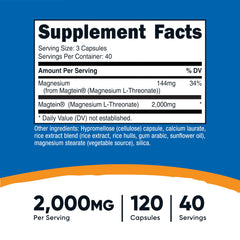 Nutricost Magtein label close-up showing 2,000 mg per serving