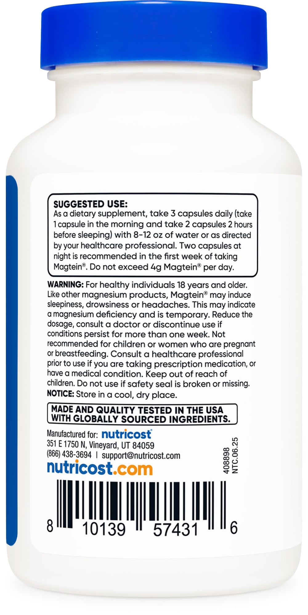 Nutricost Magtein vegetarian symbol on packaging.