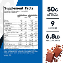 Nutricost Mass Gainer Double Chocolate scoop displaying 50 g protein per serving