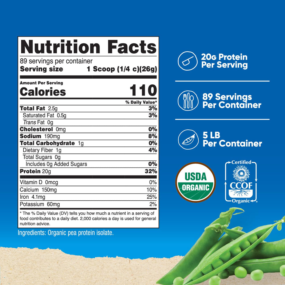 Nutricost Organic Pea Protein Isolate with scoop, 20 g per serving for quick protein.