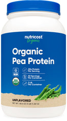 Nutricost Organic pea protein powder bottle features clean packaging for versatile plant protein in smoothies