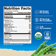Nutricost Organic pea protein powder scoop shows 20 g protein per serving