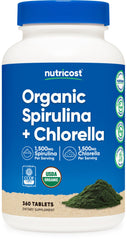 Nutricost organic spirulina and chlorella bottle for daily greens