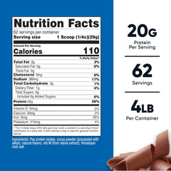 Nutricost pea protein powder chocolate ingredients panel, GMO-free and gluten-free formula.