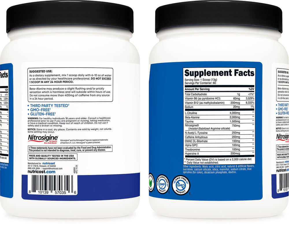 Nutricost Pre-Workout scoop shows precise dosing for consistent workouts.