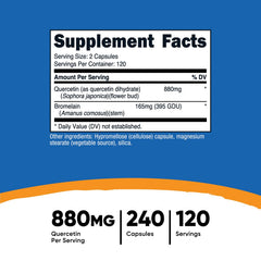 Nutricost Quercetin 880mg bottle label close-up showing ingredients
