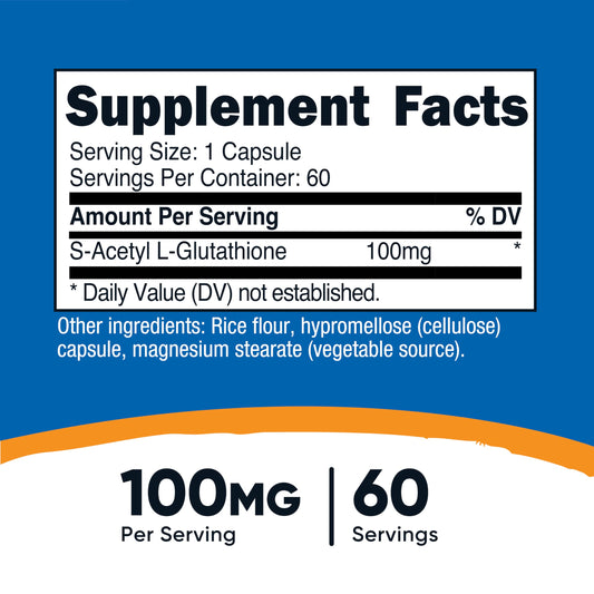 Closeup of Nutricost S-Acetyl L-Glutathione capsules for daily wellness routines
