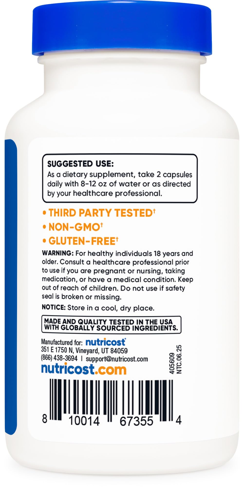 Nutricost SAM-e ISO third-party testing badge seen on packaging