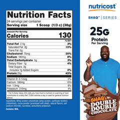 Nutricost Shaq Double Double Chocolate powder scoop in tub for quick mix