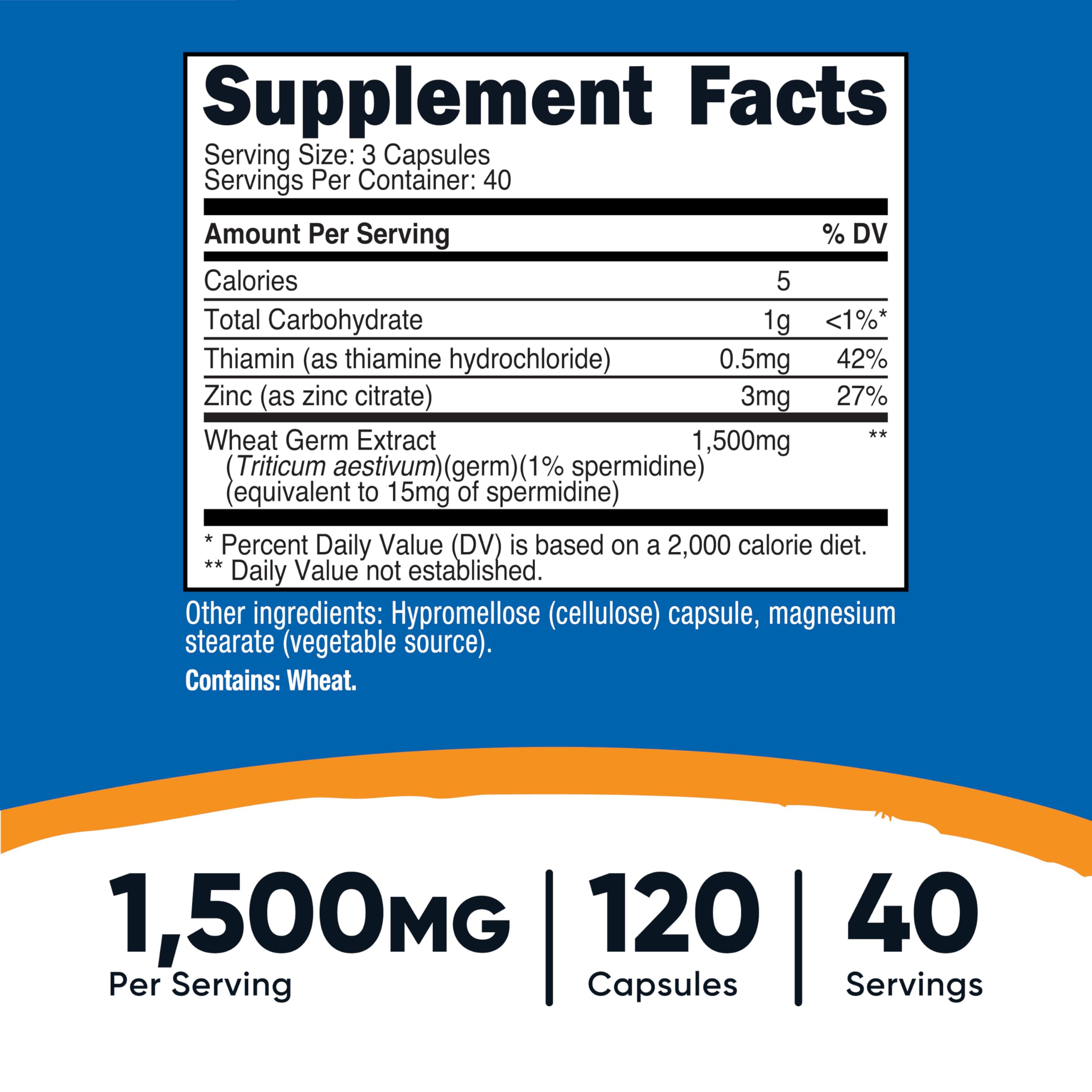 Nutricost Spermidine Wheat Germ Extract capsules for easy daily use.