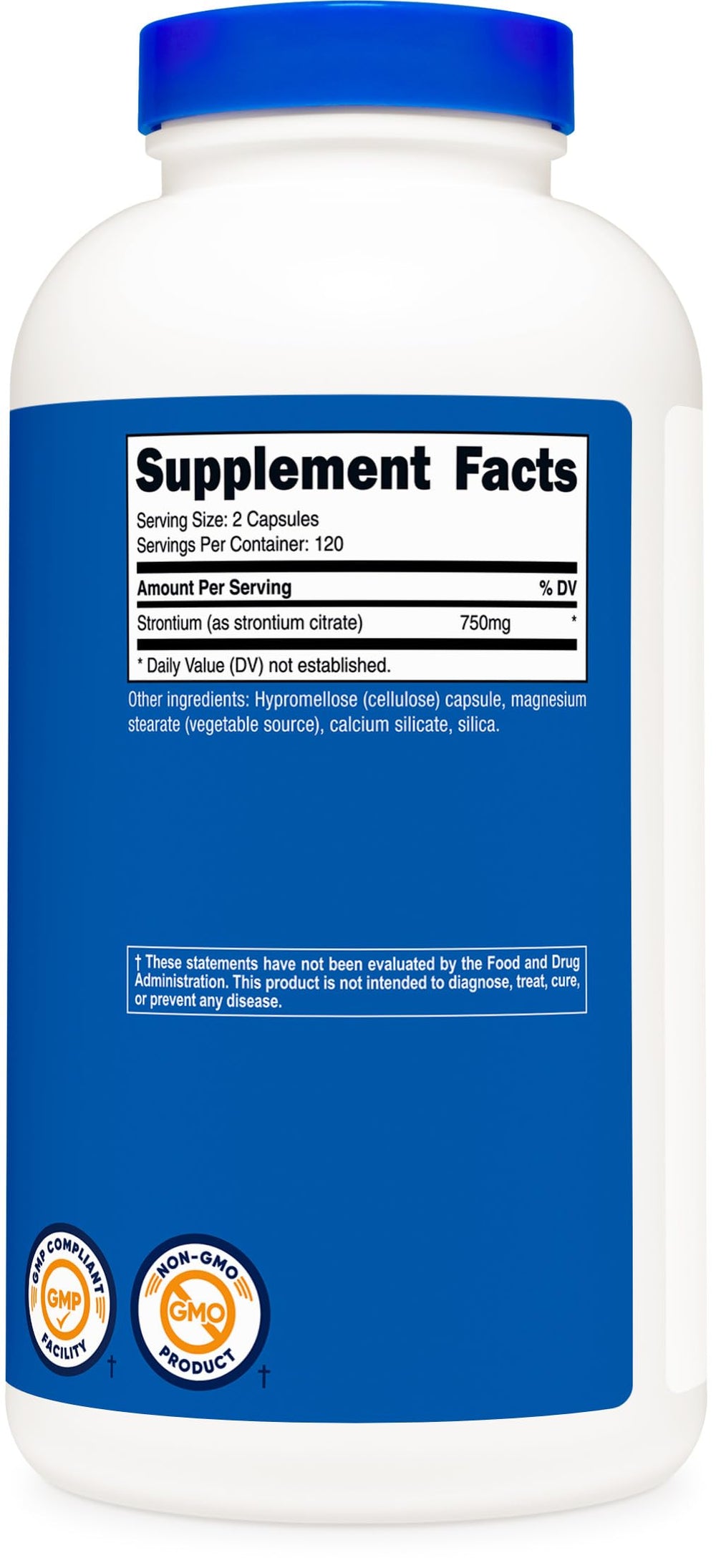 ISO-tested, non-GMO quality label beside Nutricost packaging.