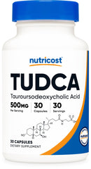 Nutricost Tudca 500mg bottle viewed for premium, gluten-free supplement convenience.