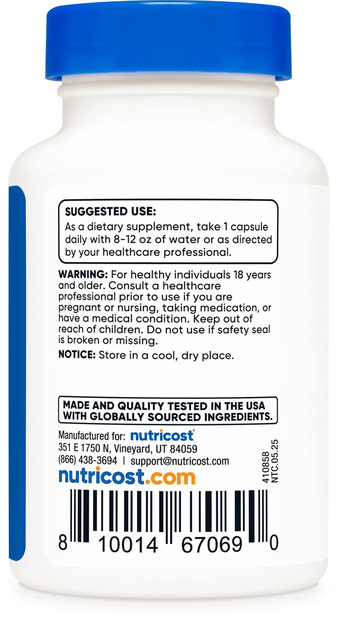 Nutricost Tudca label detail image illustrating non-GMO and allergen-free claims.