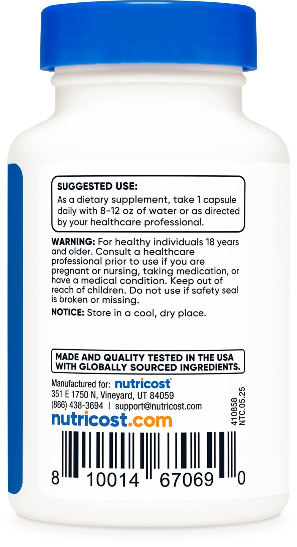 Nutricost Tudca label detail image illustrating non-GMO and allergen-free claims.