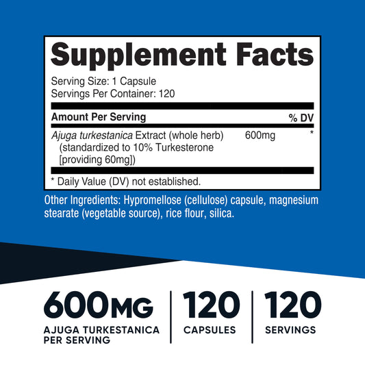 Nutricost Turkesterone 600mg capsules for convenient daily intake