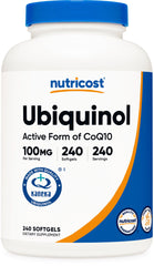 Nutricost Ubiquinol softgels bottle showing 100 mg CoQ10 for daily wellness